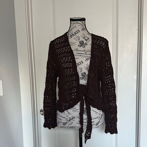 Faded Glory Dark Brown Open-Knit Cardigan